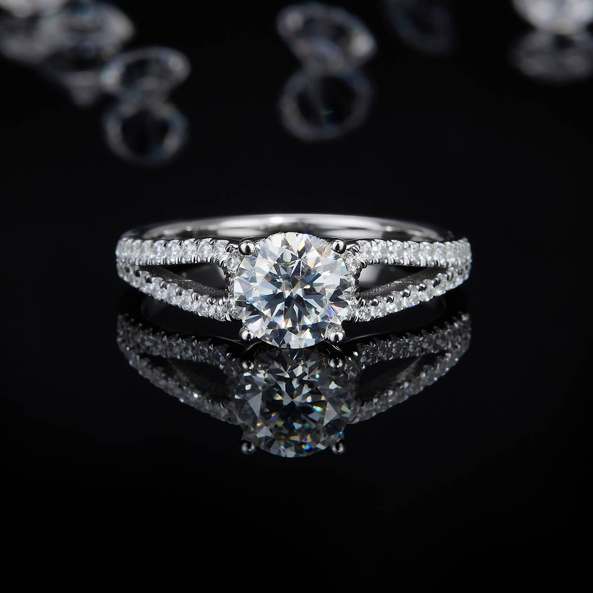 Four Claw Round Diamond Water Drop Women's Ring S925 Silver Plated Platinum Customized Selection Main Stone Moissanite Diamond 1.0ct/Secondary Stone High Carbon Diamond