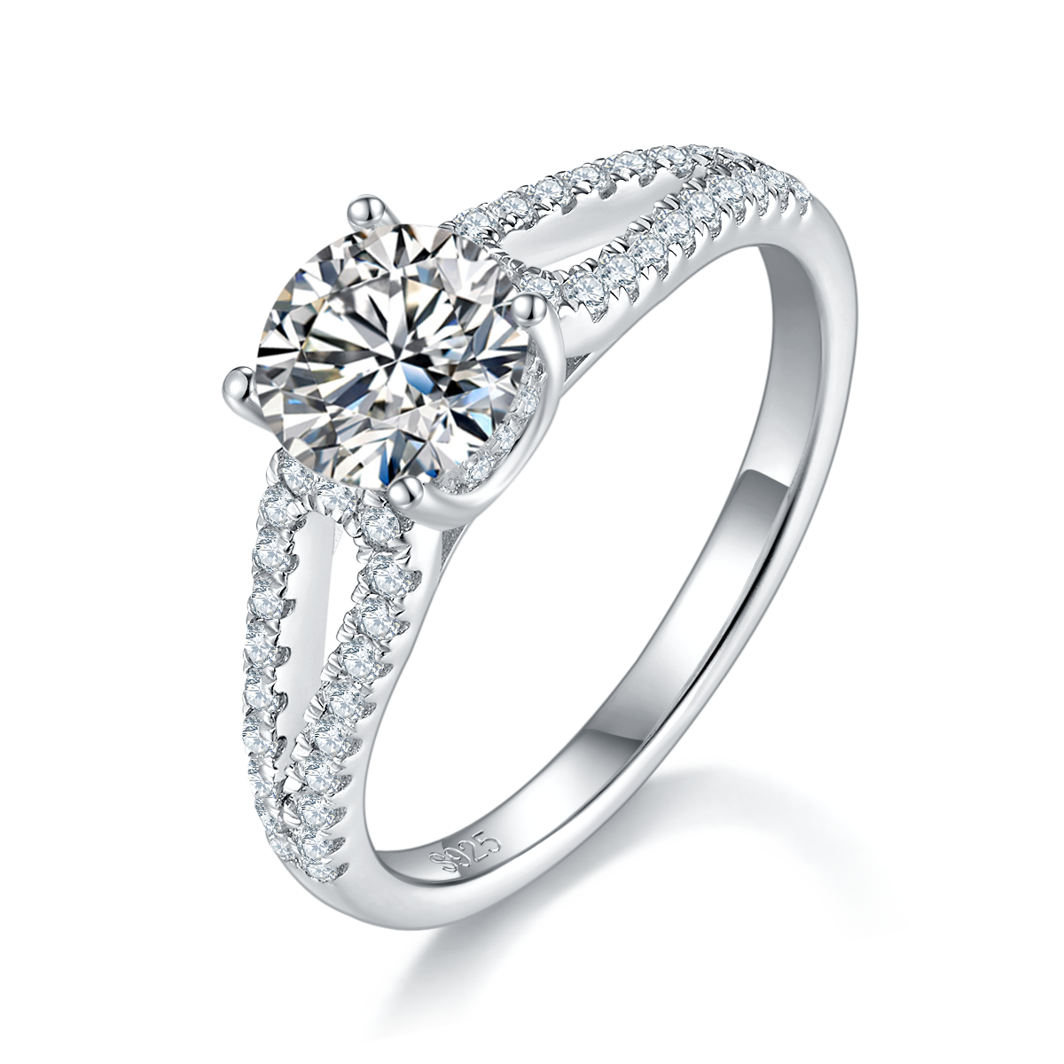 Four Claw Round Diamond Water Drop Women's Ring S925 Silver Plated Platinum Customized Selection Main Stone Moissanite Diamond 1.0ct/Secondary Stone High Carbon Diamond