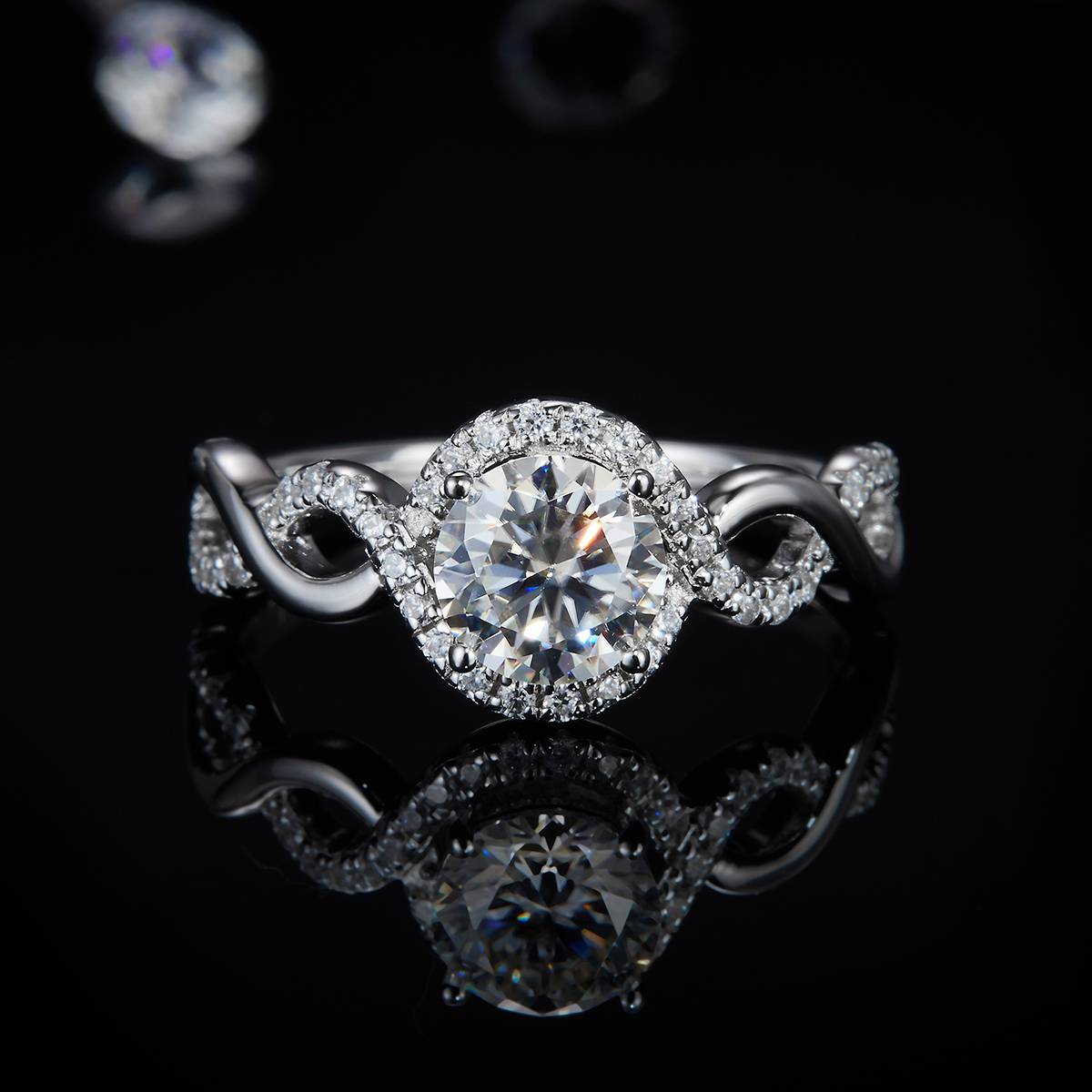 Micro inlaid Twisted Arm Round Bag Women's Ring S925 Silver Plated Platinum Customized Selection Main Stone Moissanite Diamond 1.0ct/Secondary Stone High Carbon Diamond