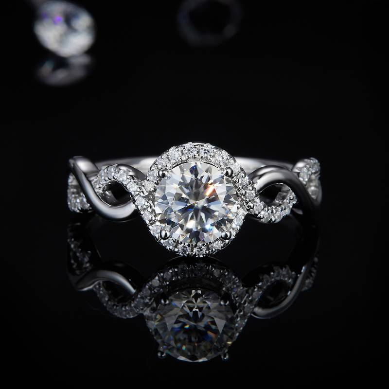 Micro inlaid Twisted Arm Round Bag Women's Ring S925 Silver Plated Platinum Customized Selection Main Stone Moissanite Diamond 1.0ct/Secondary Stone High Carbon Diamond