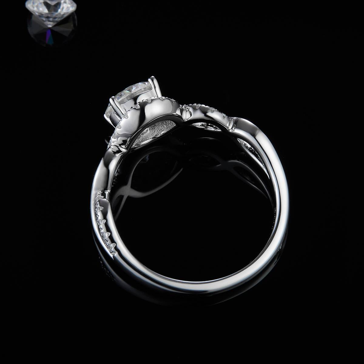 Micro inlaid Twisted Arm Round Bag Women's Ring S925 Silver Plated Platinum Customized Selection Main Stone Moissanite Diamond 1.0ct/Secondary Stone High Carbon Diamond