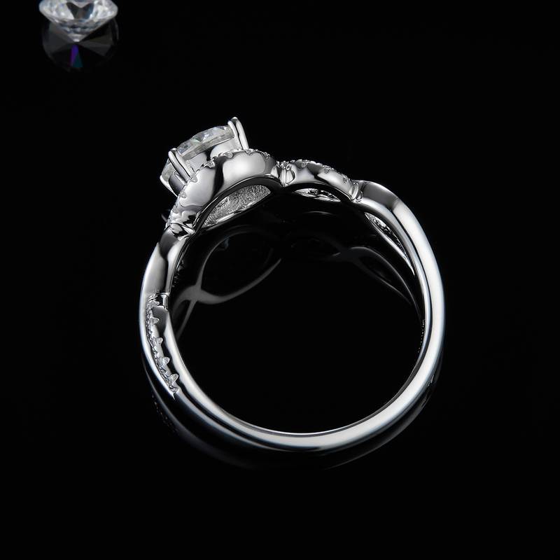 Micro inlaid Twisted Arm Round Bag Women's Ring S925 Silver Plated Platinum Customized Selection Main Stone Moissanite Diamond 1.0ct/Secondary Stone High Carbon Diamond