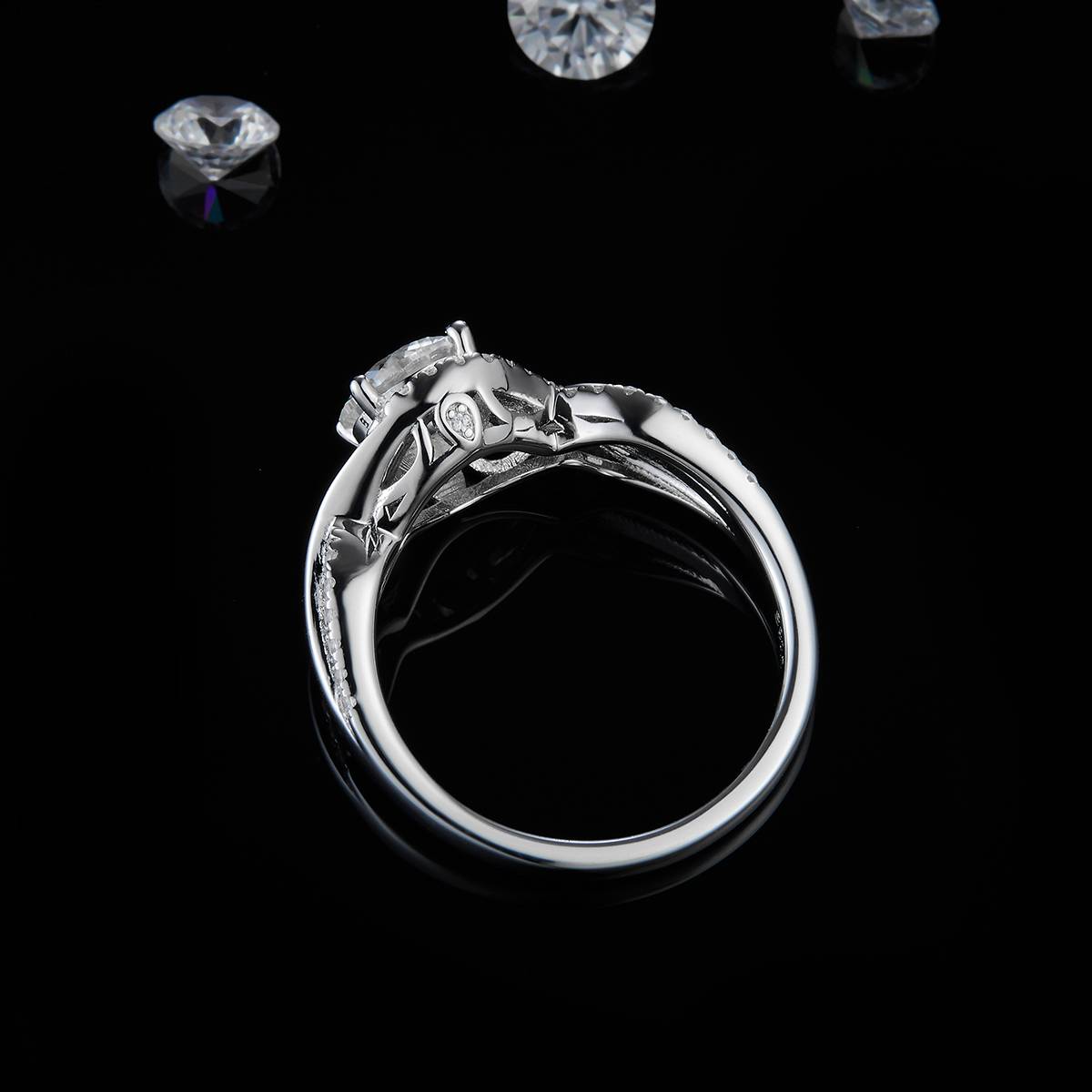 Double row Full Diamond Twisted Arm Round Bag Women's Ring S925 Silver Plated Platinum Customized Selection Main Stone Moissanite Diamond 1.0ct/Secondary Stone High Carbon Diamond