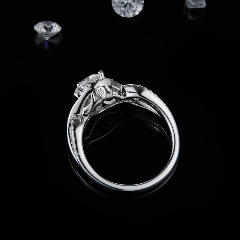 Double row Full Diamond Twisted Arm Round Bag Women's Ring S925 Silver Plated Platinum Customized Selection Main Stone Moissanite Diamond 1.0ct/Secondary Stone High Carbon Diamond