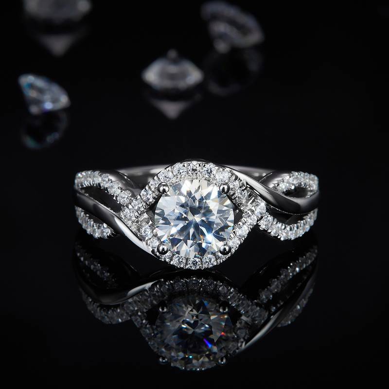 Double row Full Diamond Twisted Arm Round Bag Women's Ring S925 Silver Plated Platinum Customized Selection Main Stone Moissanite Diamond 1.0ct/Secondary Stone High Carbon Diamond