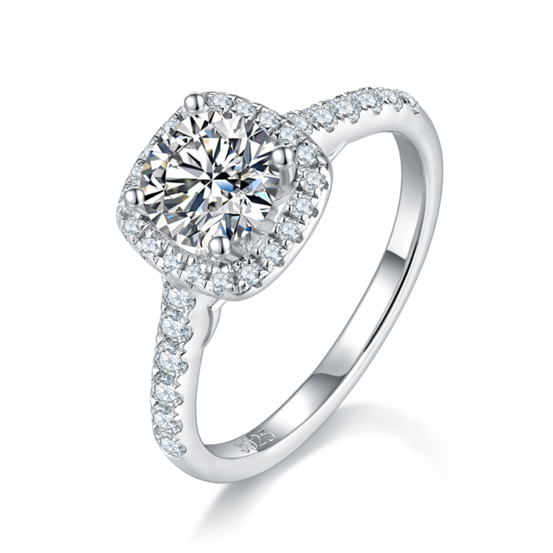 Straight arm micro inlaid square bag women's ring S925 silver plated platinum customized selection main stone moissanite diamond 1.0ct/secondary stone high carbon diamond