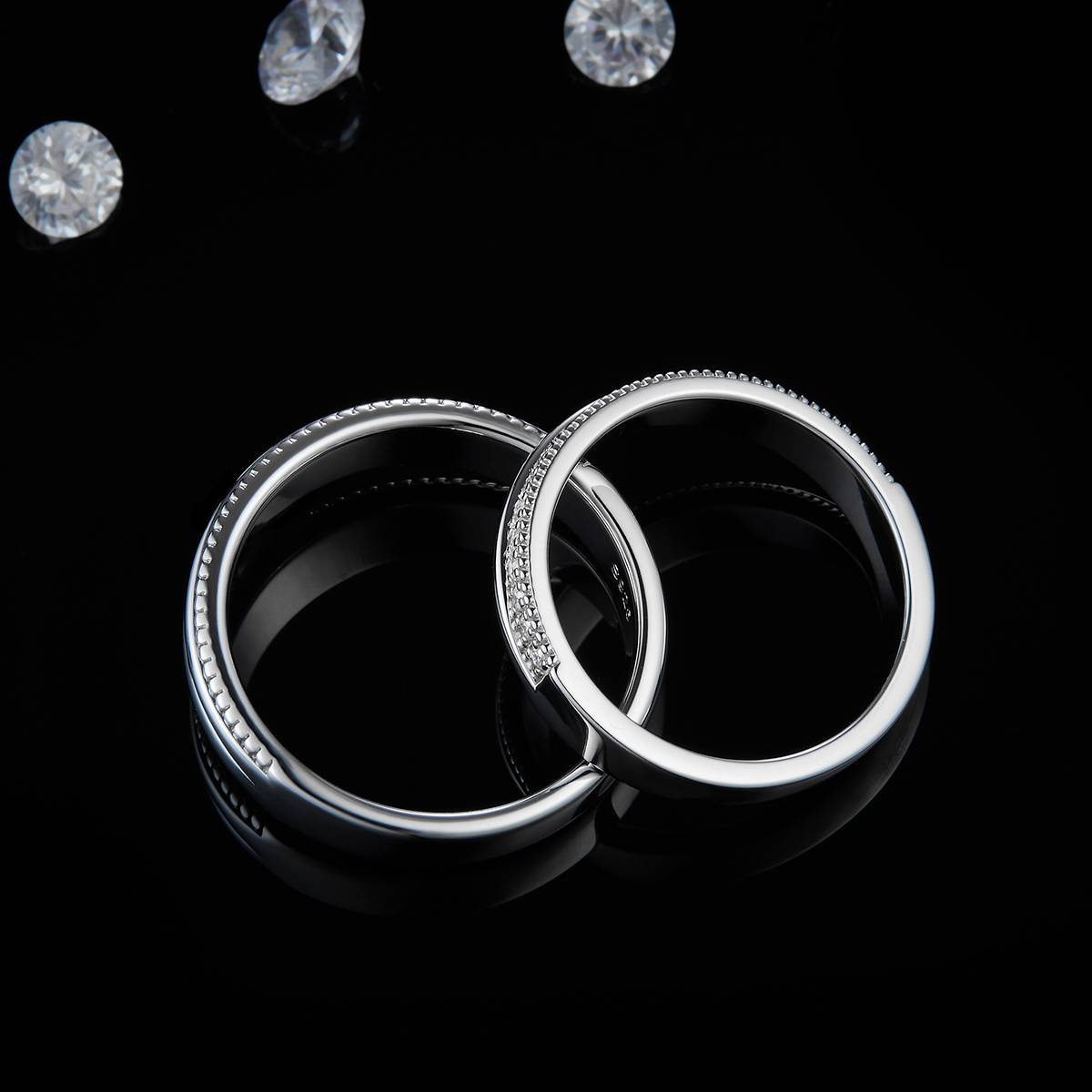 S925 Silver Plated Platinum Couple's Ring Customized Selection, Accessory Stone Moissanite Diamond 0.2ct