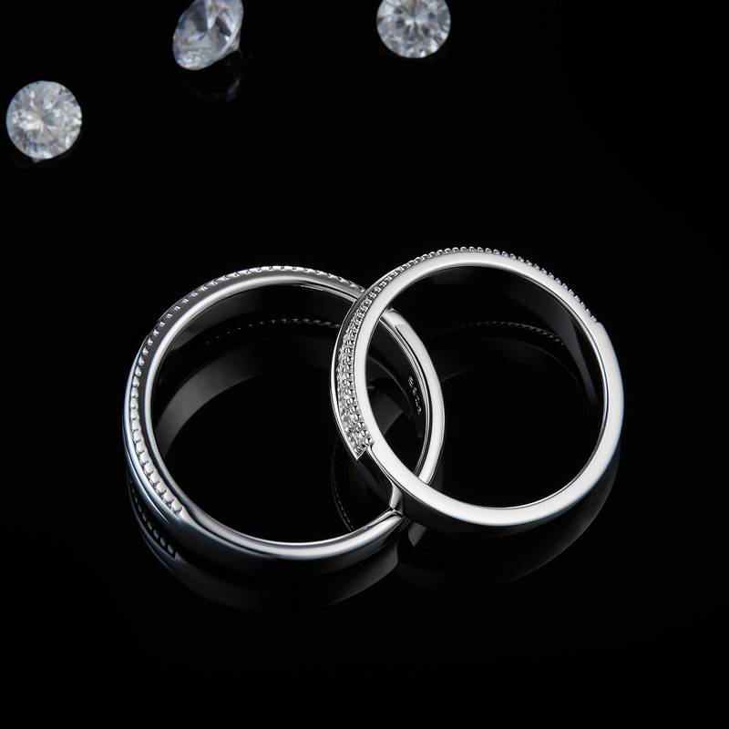 S925 Silver Plated Platinum Couple's Ring Customized Selection, Accessory Stone Moissanite Diamond 0.2ct