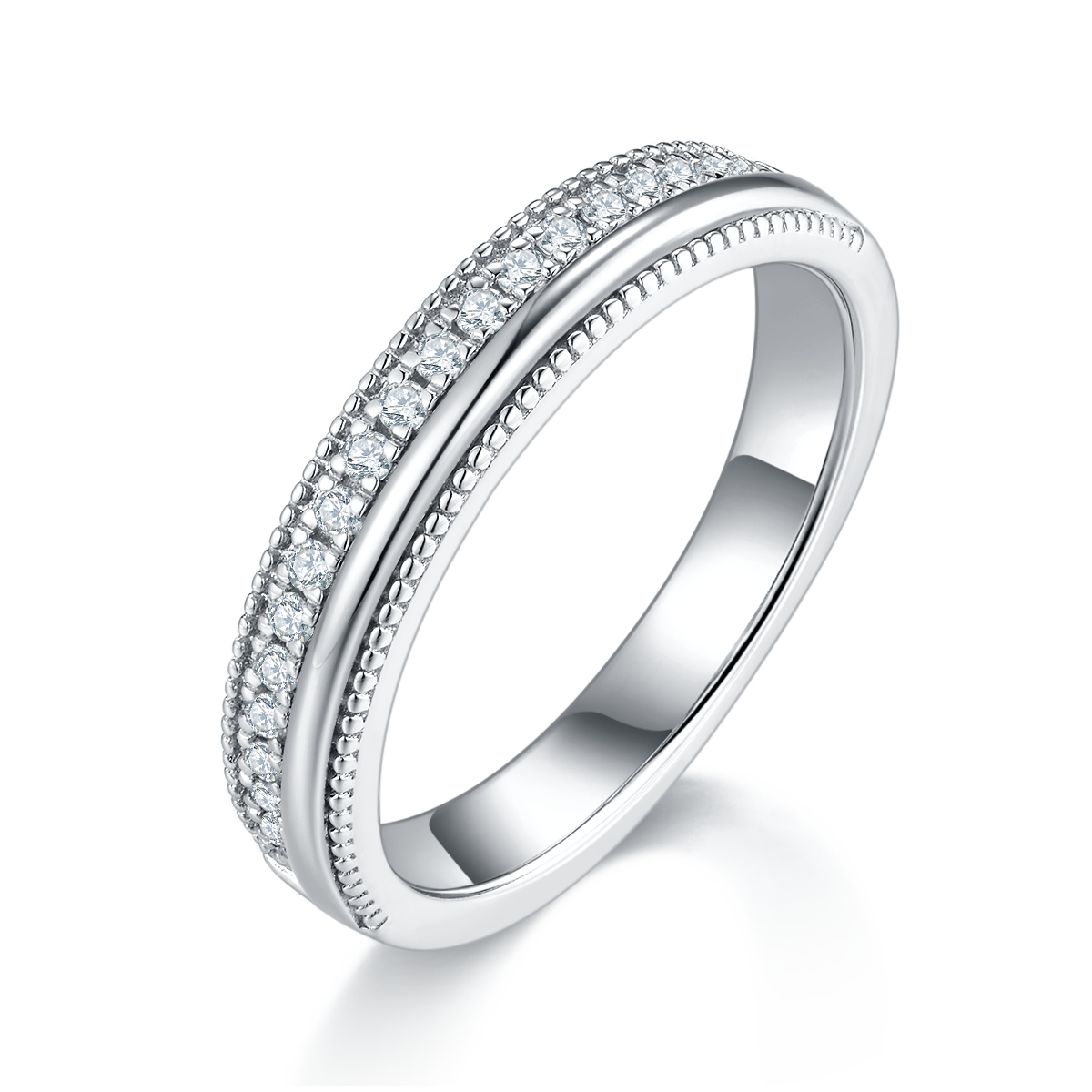S925 Silver Plated Platinum Couple's Ring Customized Selection, Accessory Stone Moissanite Diamond 0.2ct