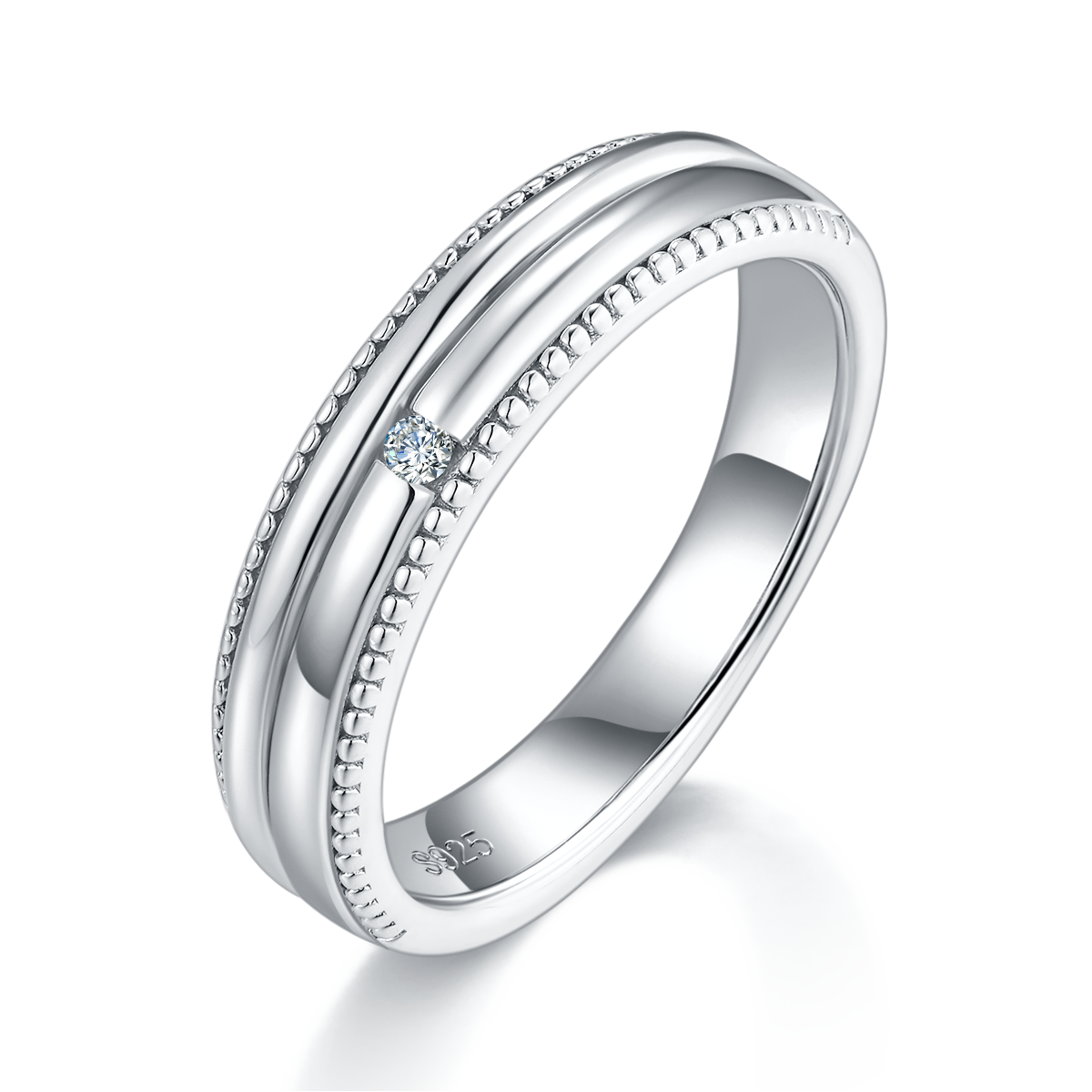 S925 Silver Plated Platinum Couple's Ring Customized Selection, Accessory Stone Moissanite Diamond 0.2ct
