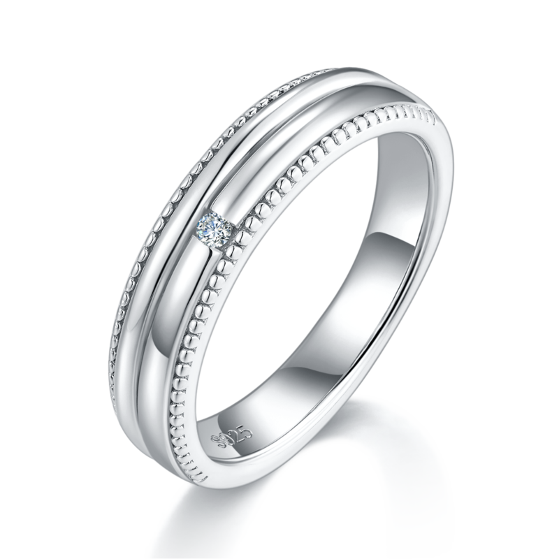 S925 Silver Plated Platinum Couple's Ring Customized Selection, Accessory Stone Moissanite Diamond 0.2ct