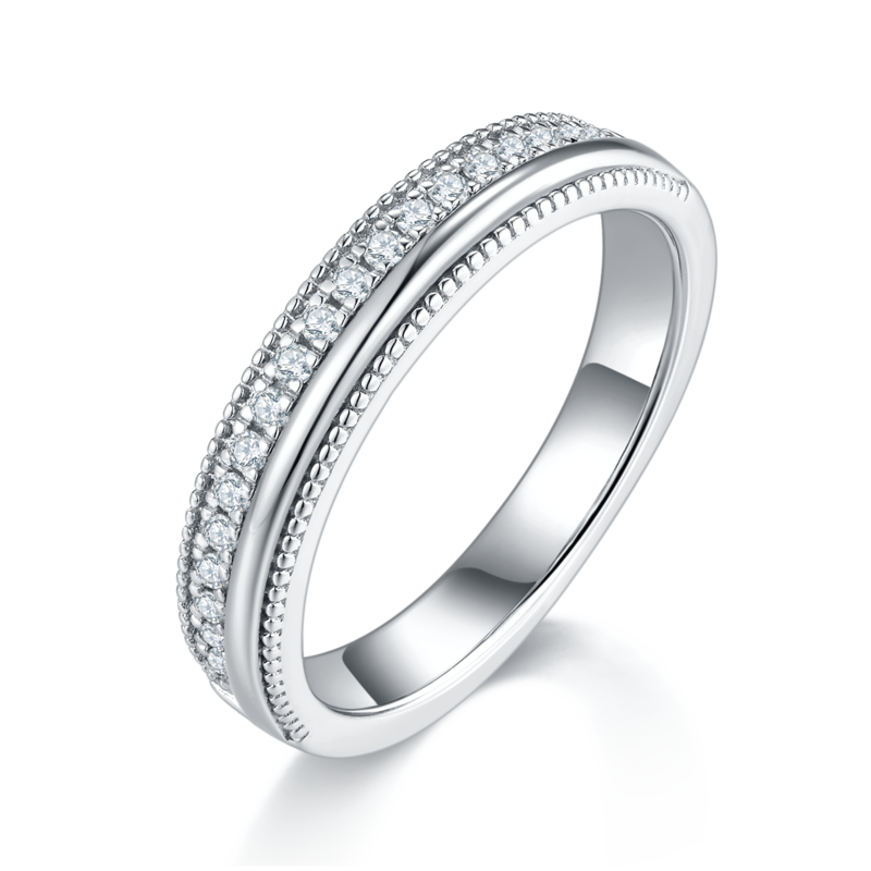 S925 Silver Plated Platinum Couple's Ring Customized Selection, Accessory Stone Moissanite Diamond 0.2ct