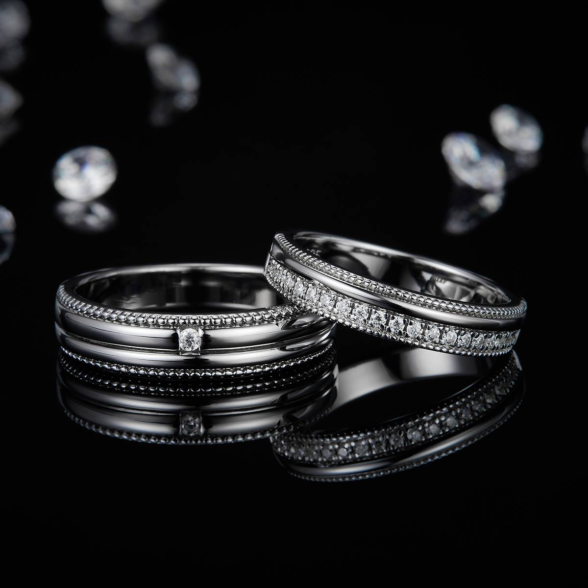 S925 Silver Plated Platinum Couple's Ring Customized Selection, Accessory Stone Moissanite Diamond 0.2ct