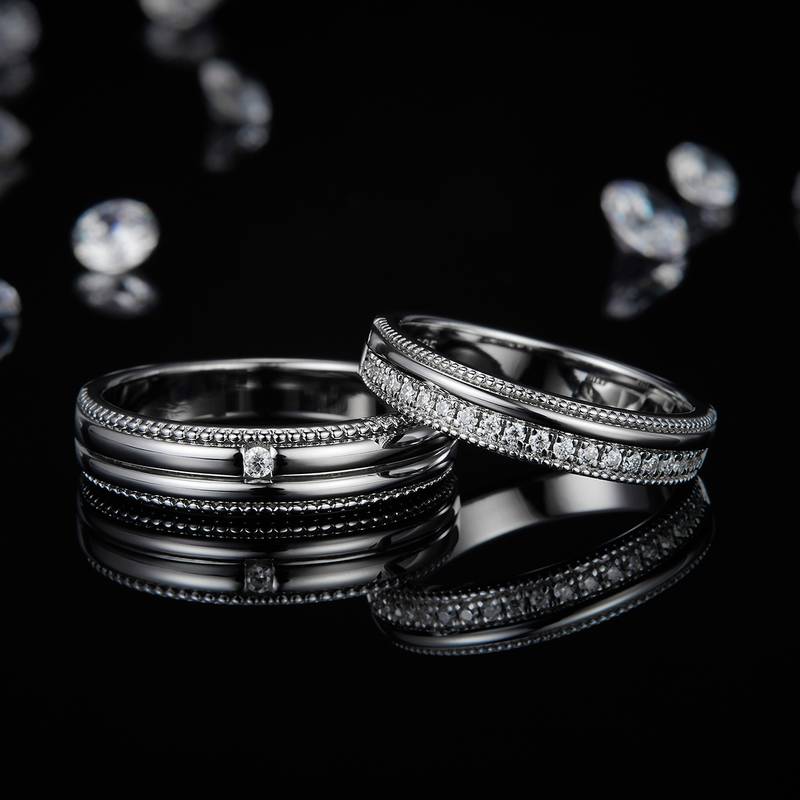 S925 Silver Plated Platinum Couple's Ring Customized Selection, Accessory Stone Moissanite Diamond 0.2ct