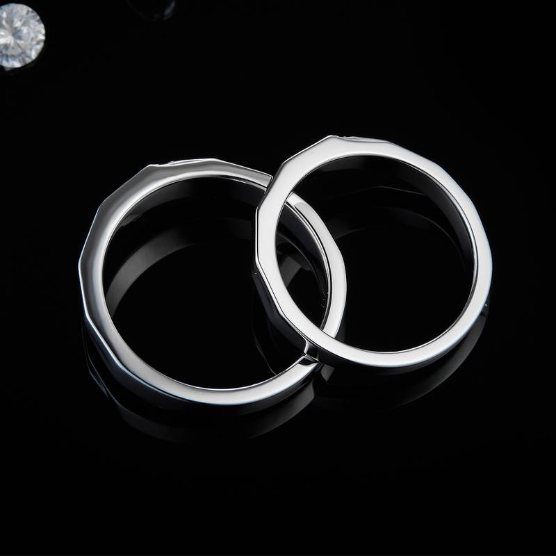 S925 Silver Plated Platinum Couple's Ring Customized Selection, Accessory Stone Moissanite Diamond 0.046ct