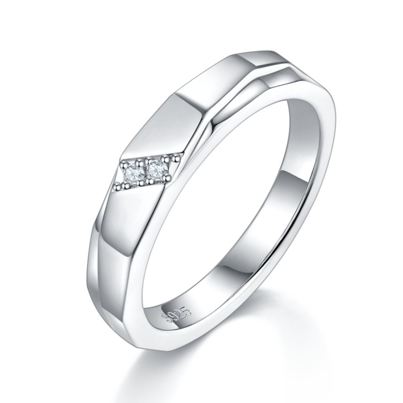 S925 Silver Plated Platinum Couple's Ring Customized Selection, Accessory Stone Moissanite Diamond 0.046ct