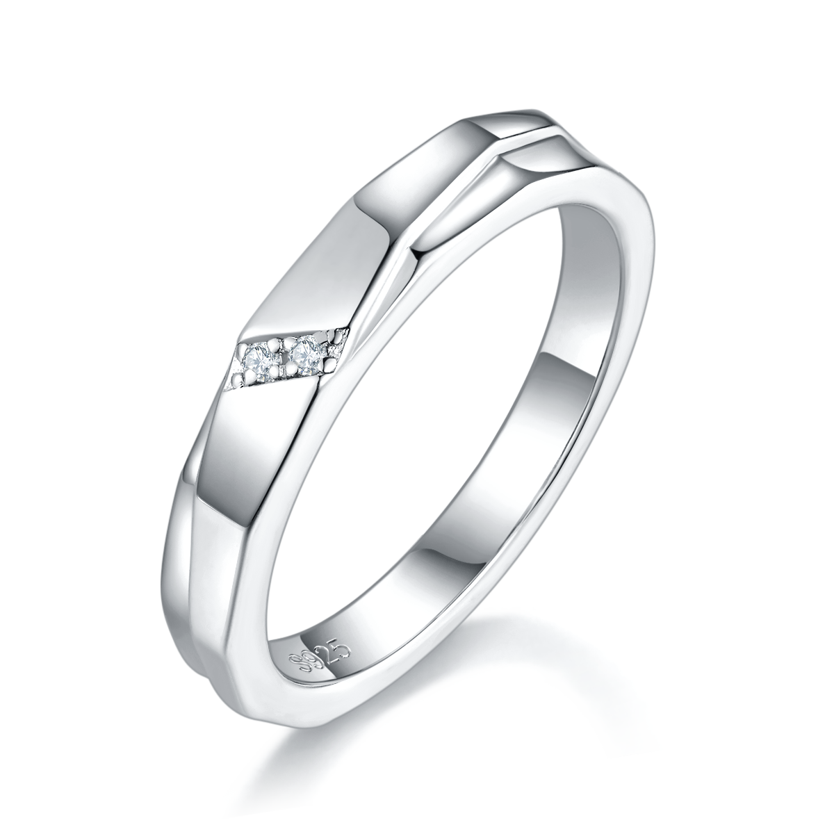S925银镀白金情侣对戒定制选款副石莫桑钻0.046ct