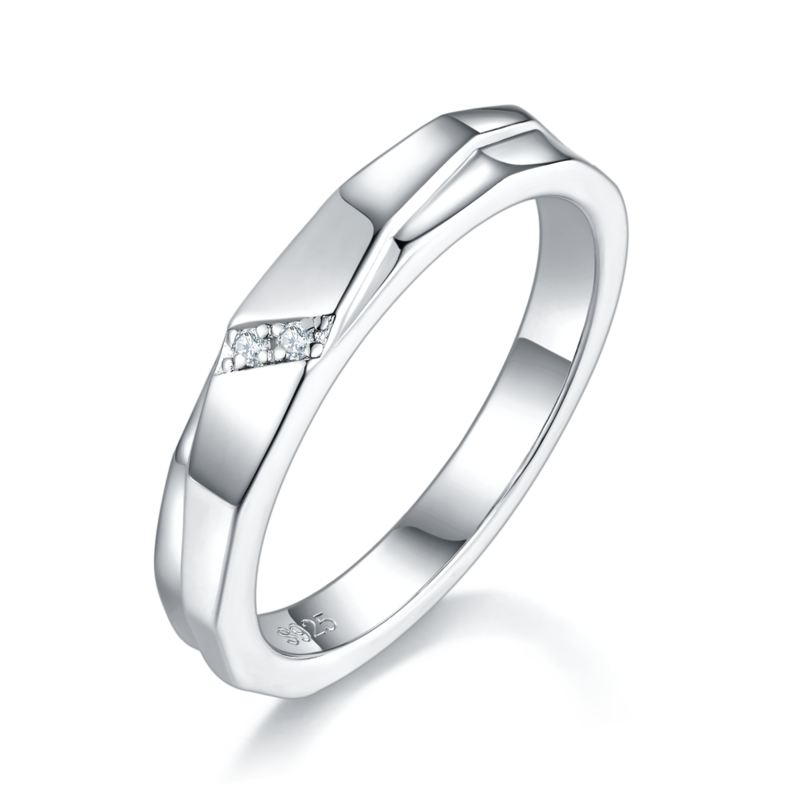 S925 Silver Plated Platinum Couple's Ring Customized Selection, Accessory Stone Moissanite Diamond 0.046ct