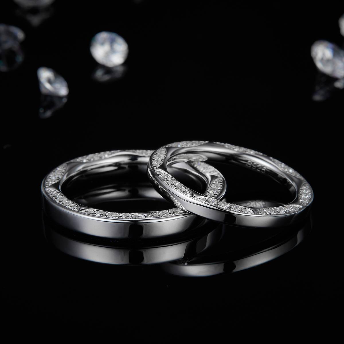 S925银镀白金情侣对戒定制选款副石莫桑钻1.32ct