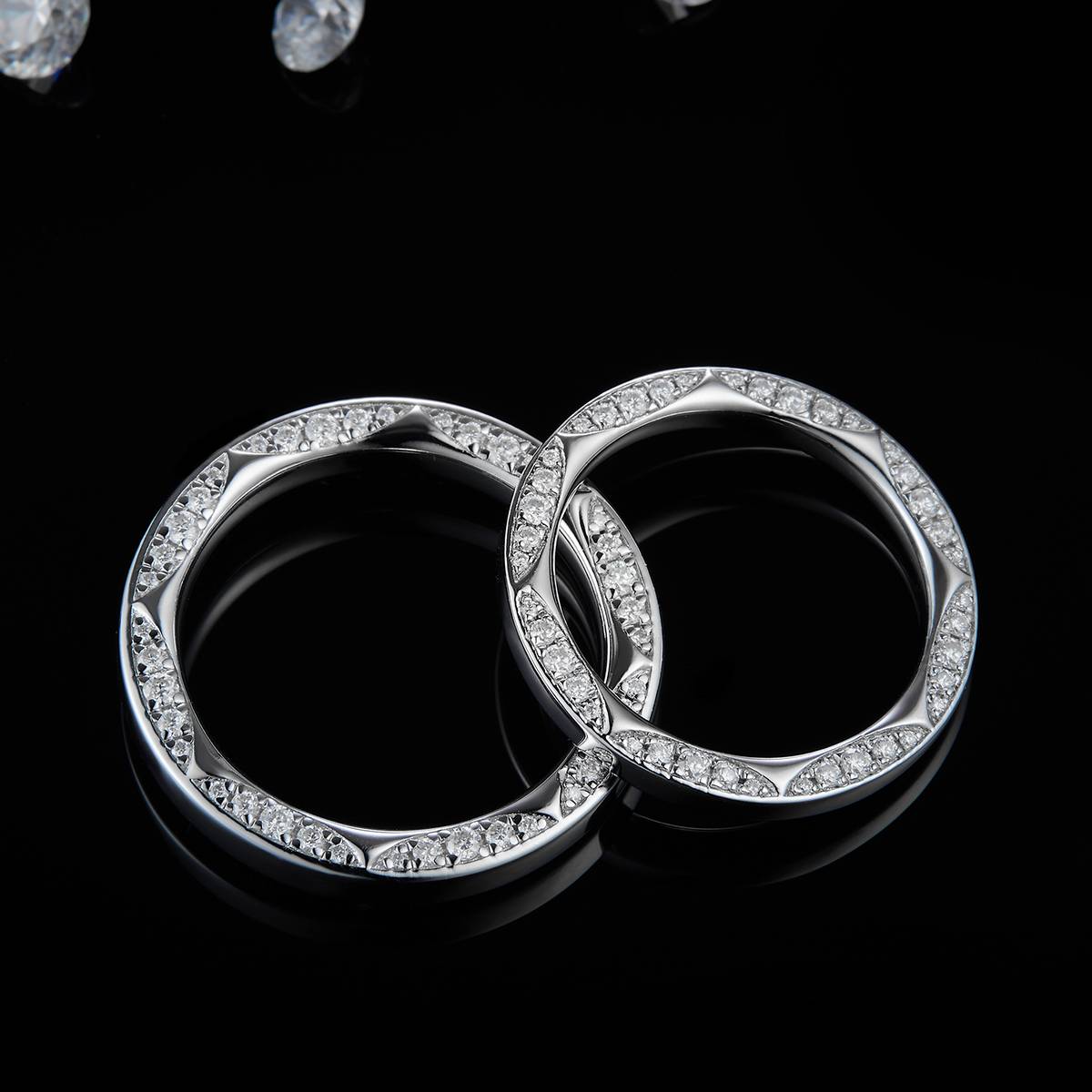 S925银镀白金情侣对戒定制选款副石莫桑钻1.32ct