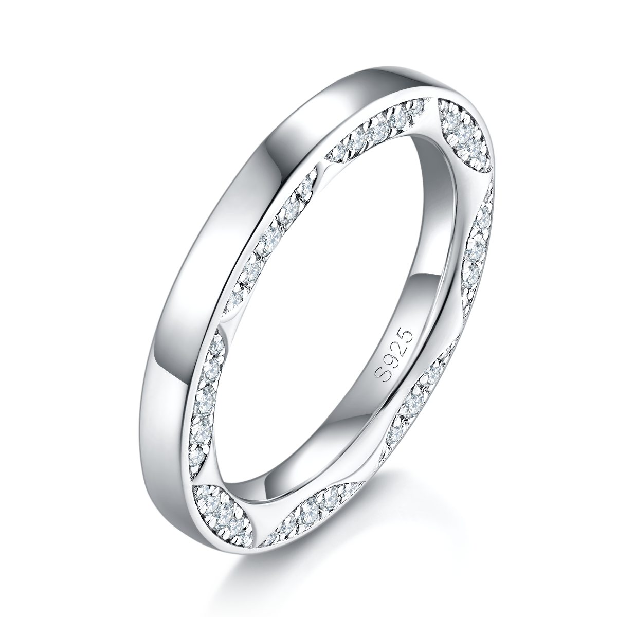 S925银镀白金情侣对戒定制选款副石莫桑钻1.32ct