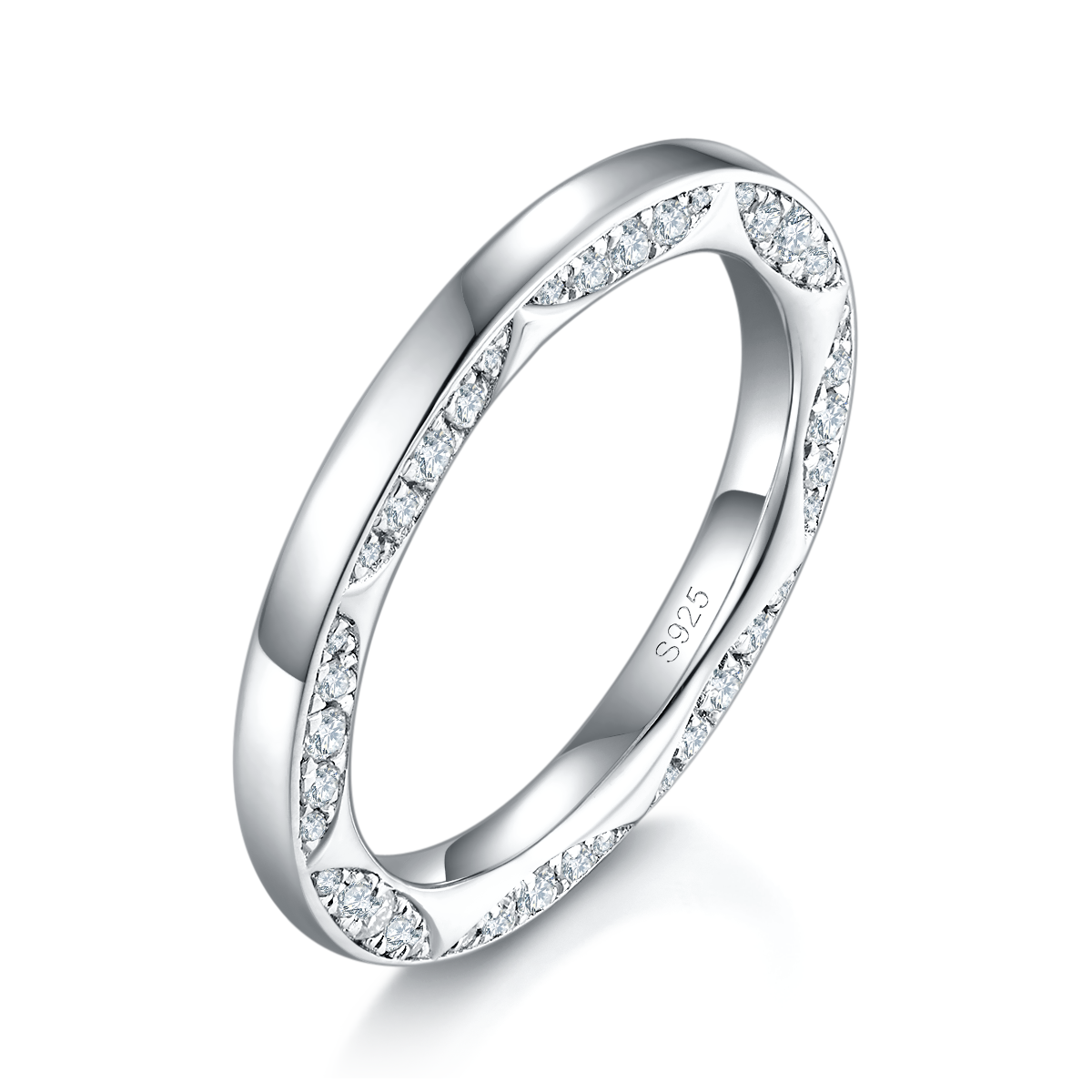 S925银镀白金情侣对戒定制选款副石莫桑钻1.32ct