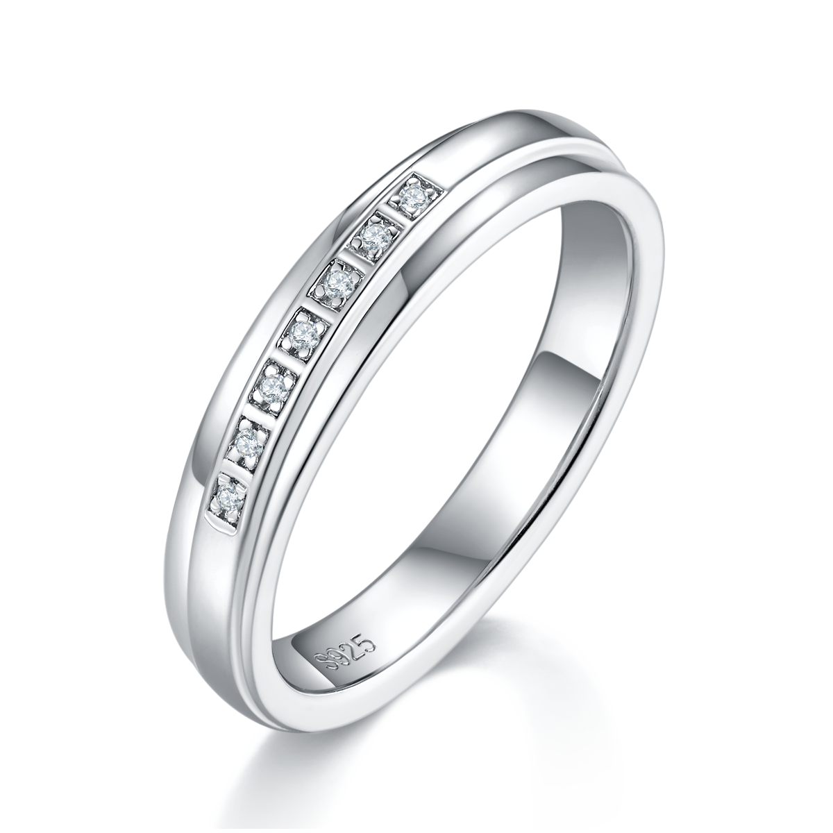 S925 Silver Plated Platinum Couple's Ring Customized Selection, Accessory Stone Moissanite Diamond 0.1ct