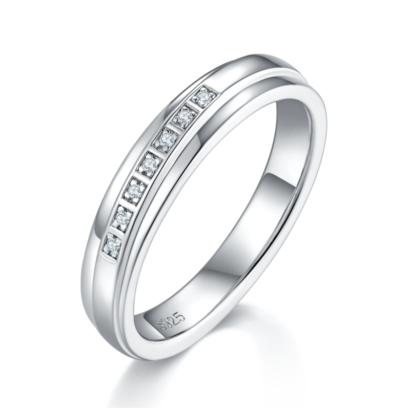 S925 Silver Plated Platinum Couple's Ring Customized Selection, Accessory Stone Moissanite Diamond 0.1ct