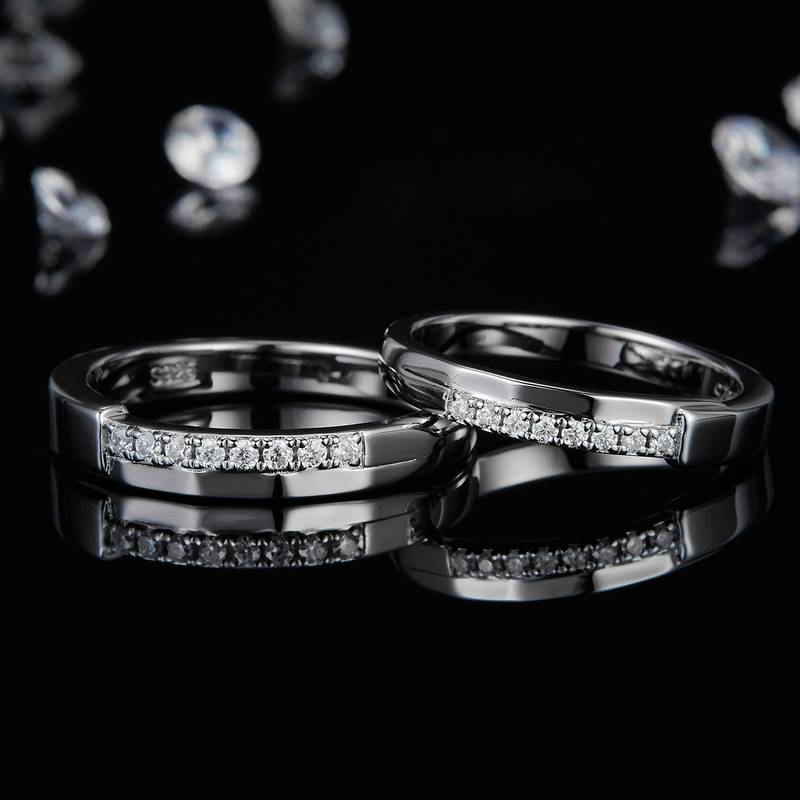 S925 Silver Plated Platinum Master Couple Pair Ring Customized Selection Accessory Stone Moissanite Diamond 0.2ct