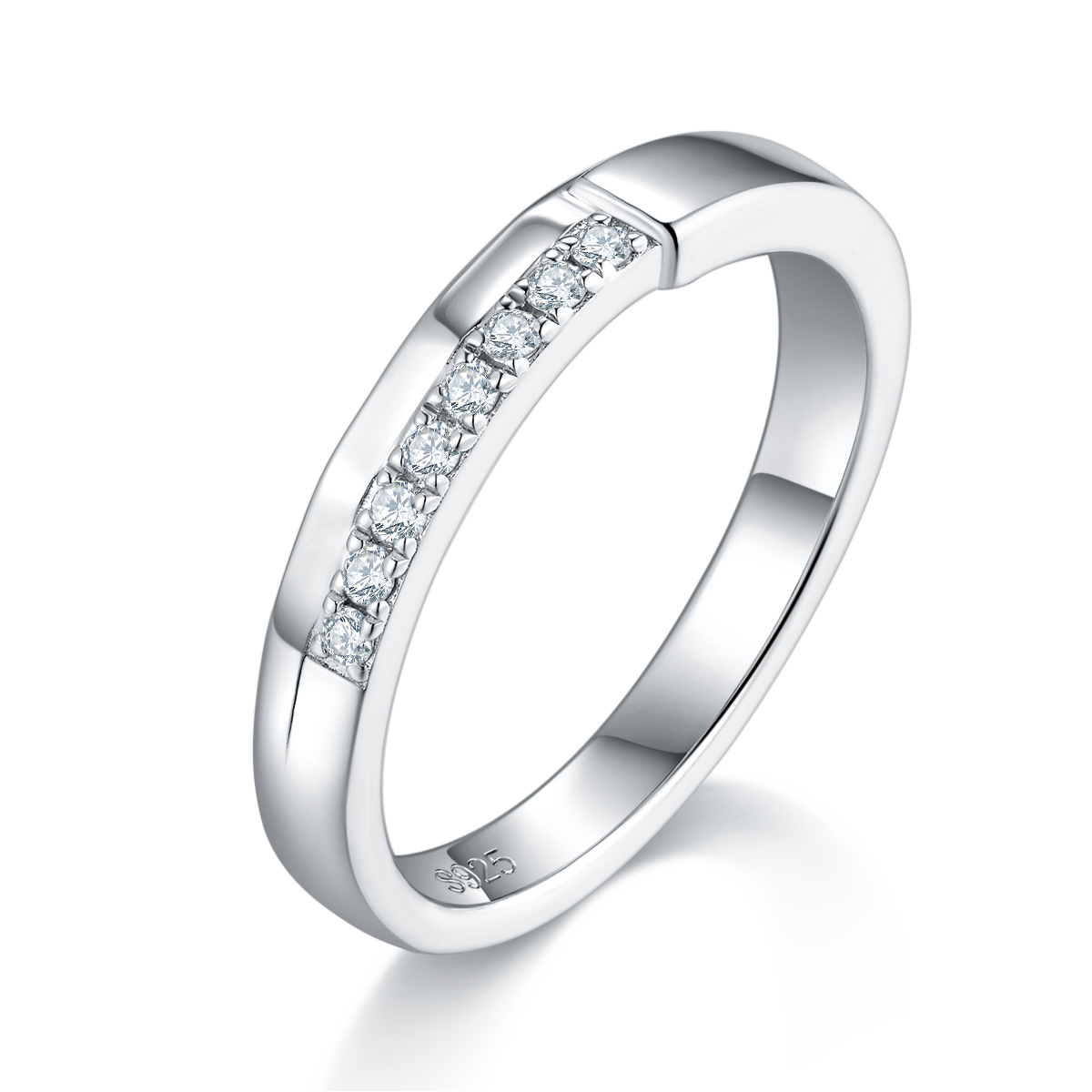 S925银镀白金主情侣对戒定制选款副石莫桑钻0.2ct