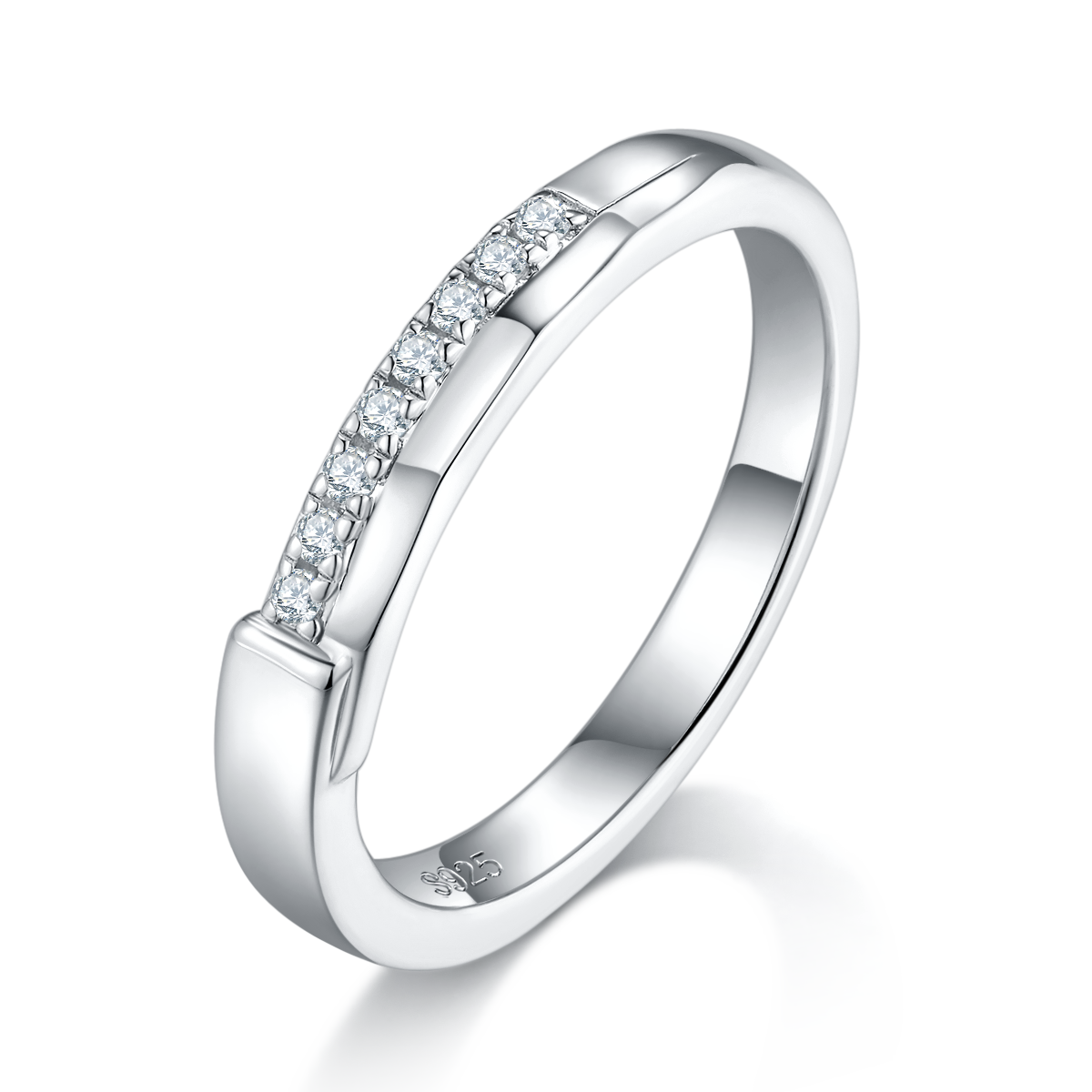 S925银镀白金主情侣对戒定制选款副石莫桑钻0.2ct
