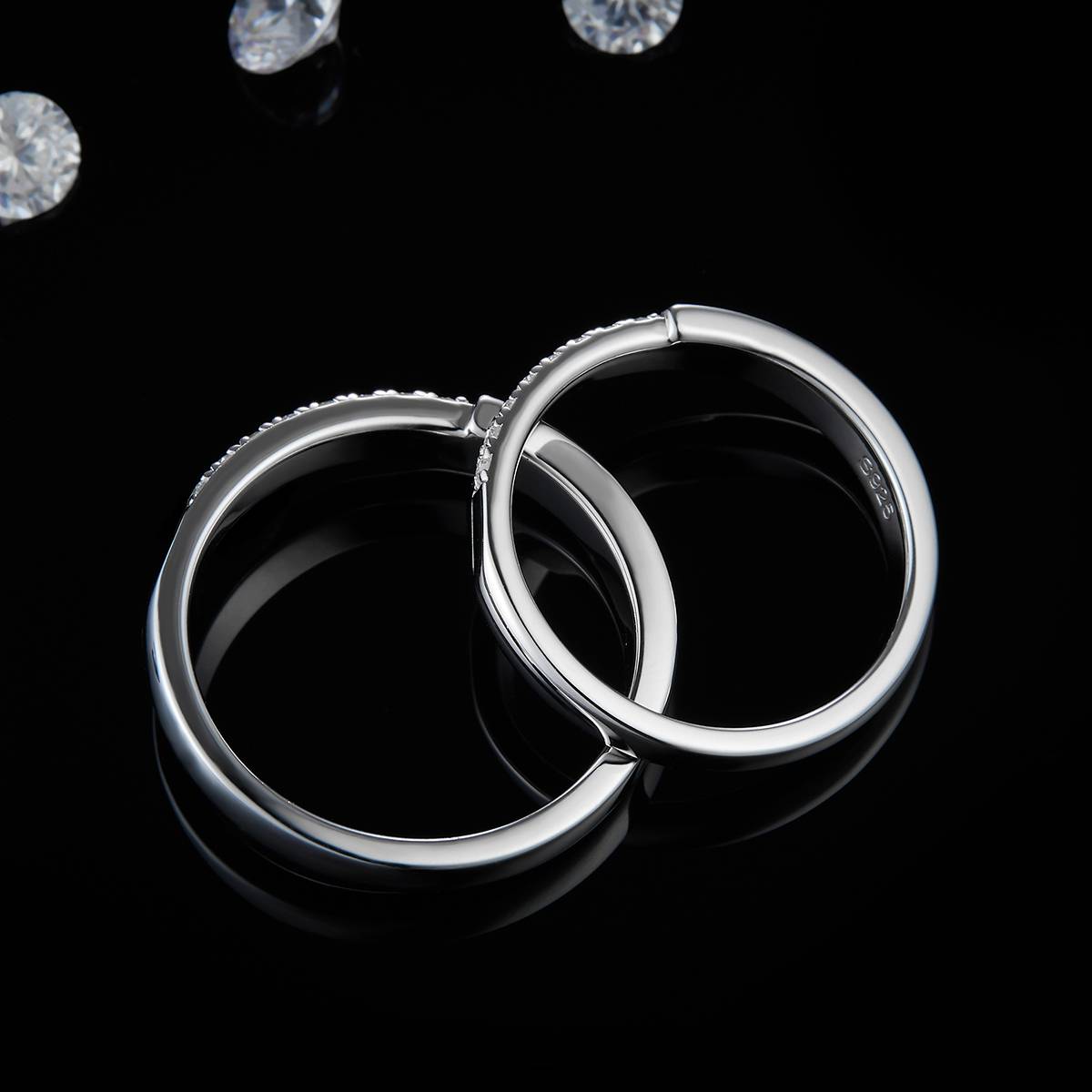 S925银镀白金主情侣对戒定制选款副石莫桑钻0.2ct