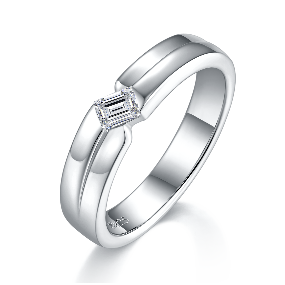 S925 Silver Plated Platinum Couple's Ring Customized Selection, Accessory Stone Moissanite Diamond 0.6ct