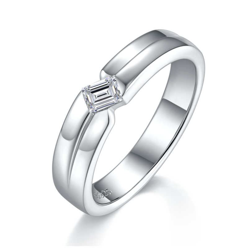 S925 Silver Plated Platinum Couple's Ring Customized Selection, Accessory Stone Moissanite Diamond 0.6ct