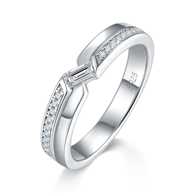 S925 Silver Plated Platinum Couple's Ring Customized Selection, Accessory Stone Moissanite Diamond 0.6ct