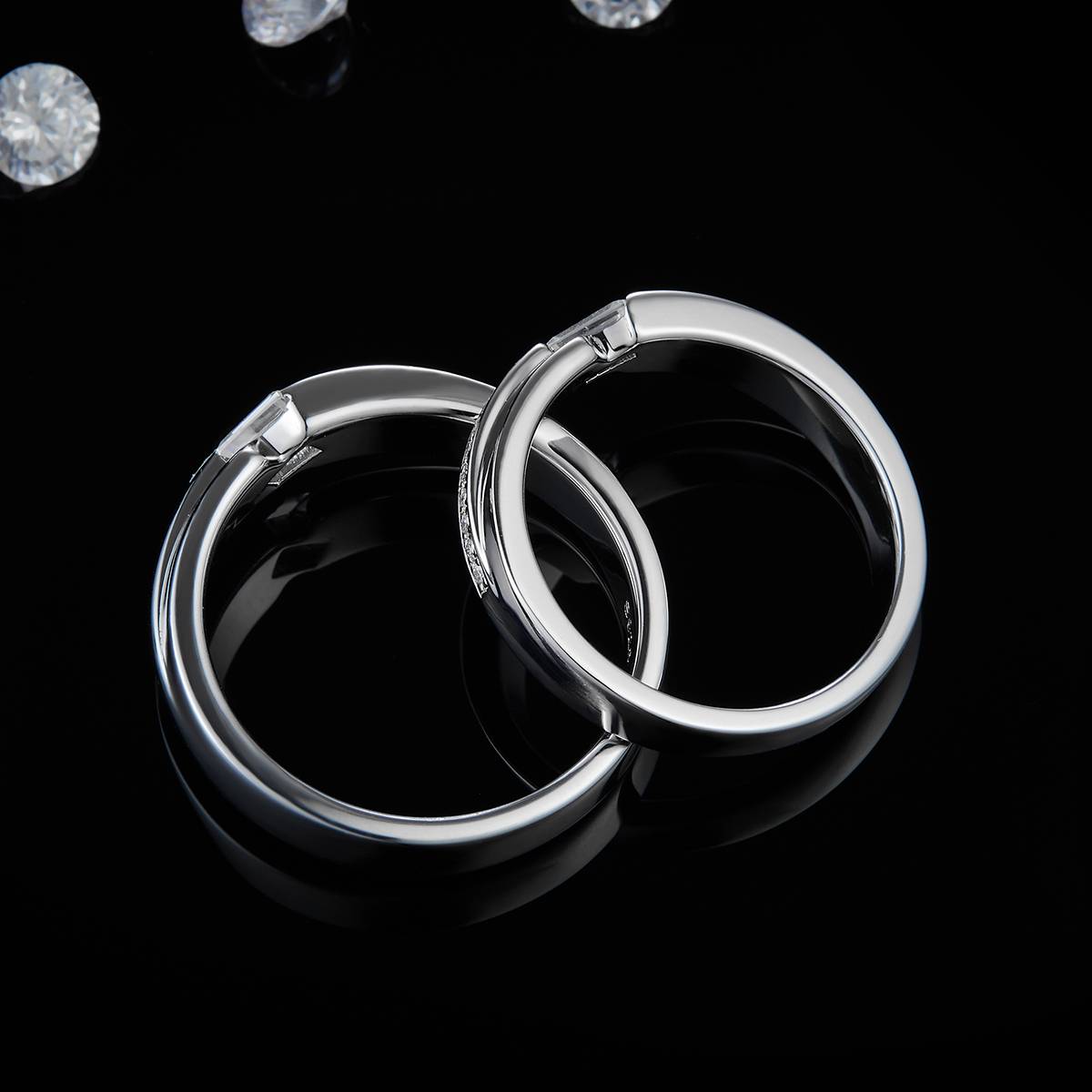 S925 Silver Plated Platinum Couple's Ring Customized Selection, Accessory Stone Moissanite Diamond 0.6ct