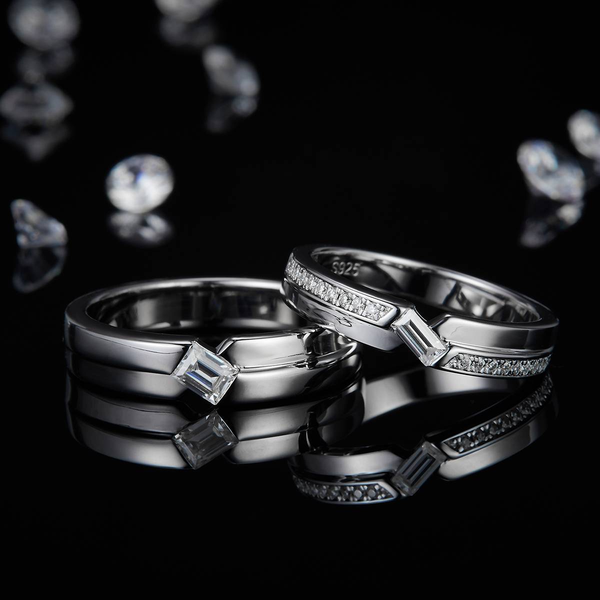 S925 Silver Plated Platinum Couple's Ring Customized Selection, Accessory Stone Moissanite Diamond 0.6ct