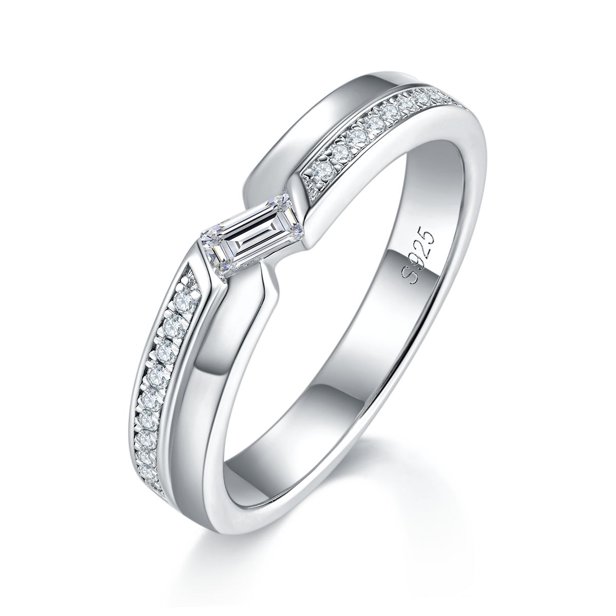 S925 Silver Plated Platinum Couple's Ring Customized Selection, Accessory Stone Moissanite Diamond 0.6ct