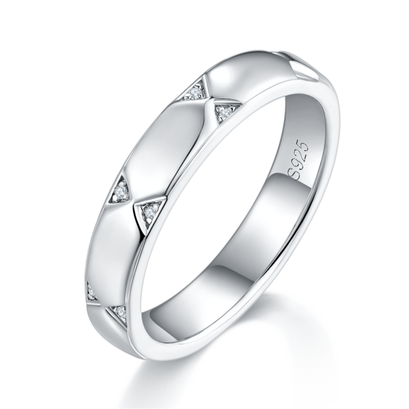 S925银镀白金情侣对戒定制选款副石莫桑钻0.13ct