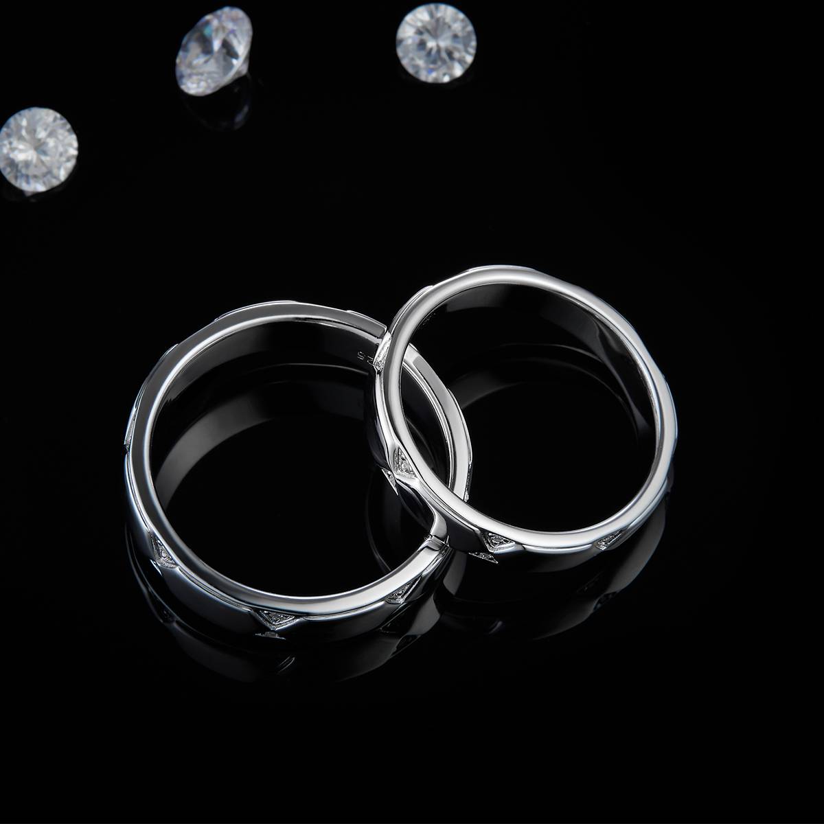 S925 Silver Plated Platinum Couple's Ring Customized Selection, Accessory Stone Moissanite Diamond 0.13ct