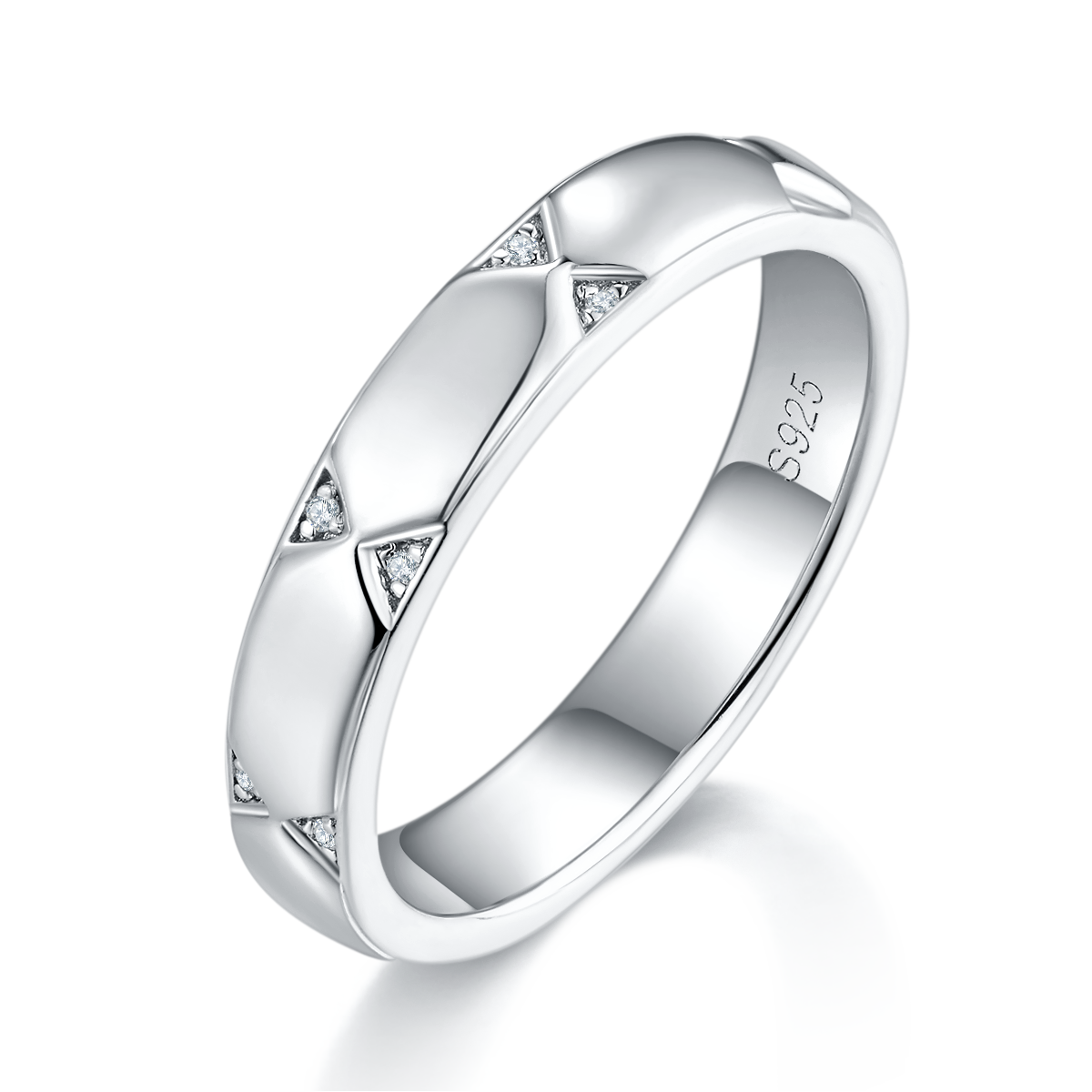 S925 Silver Plated Platinum Couple's Ring Customized Selection, Accessory Stone Moissanite Diamond 0.13ct