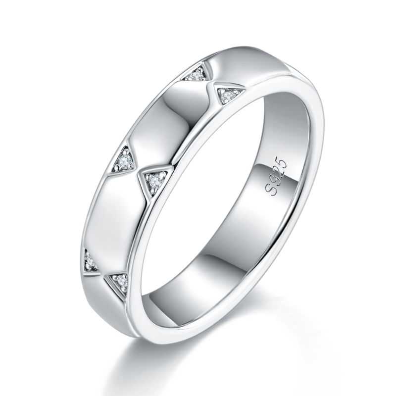 S925银镀白金情侣对戒定制选款副石莫桑钻0.13ct