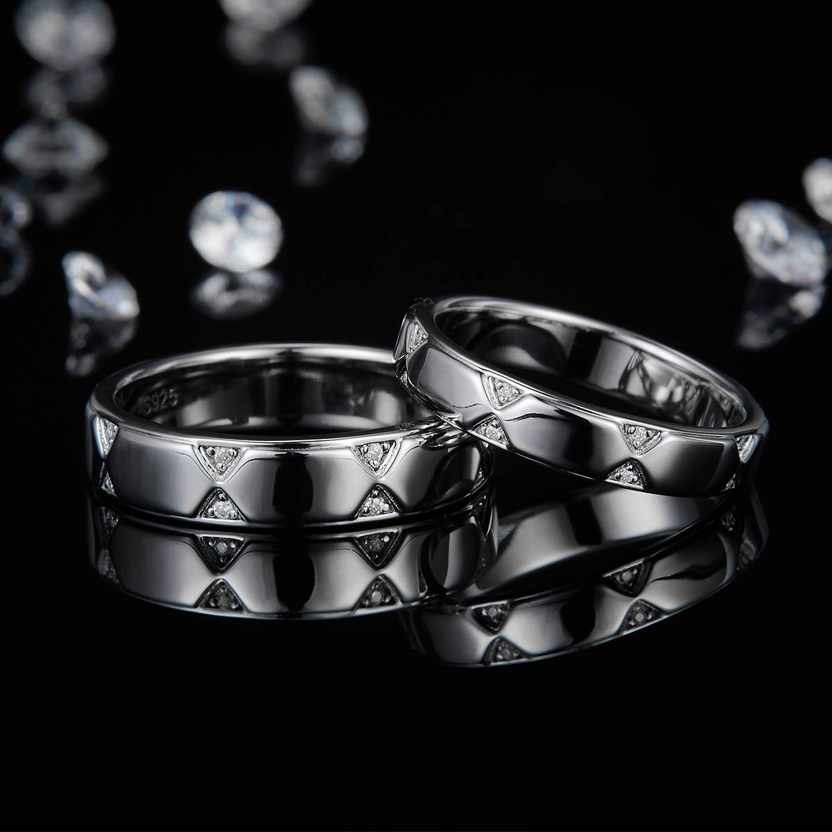 S925 Silver Plated Platinum Couple's Ring Customized Selection, Accessory Stone Moissanite Diamond 0.13ct
