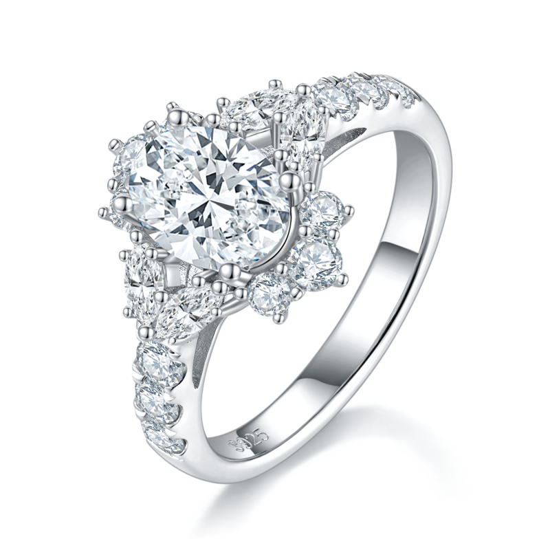 Deluxe Egg shaped Women's Ring S925 Silver Plated Platinum Customized Selection Main Stone Moissanite Diamond 1.5ct/Secondary Stone High Carbon Diamond