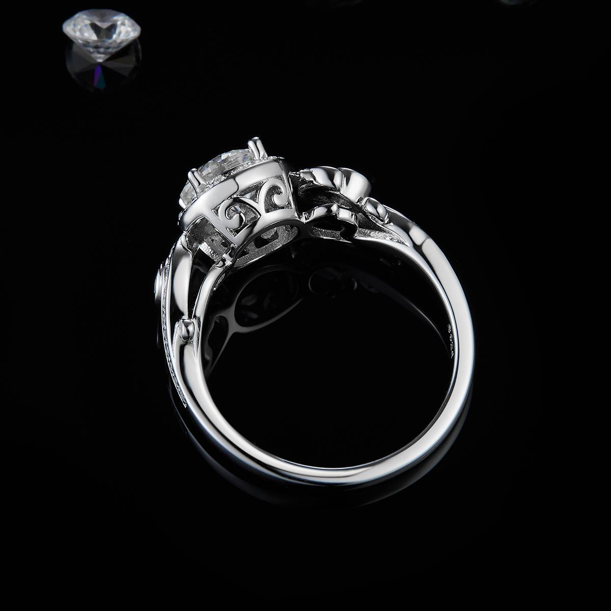 Group Set Twisted Arm Round Bag Women's Ring S925 Silver Plated Platinum Customized Selection Main Stone Moissanite Diamond 1.0ct/Secondary Stone High Carbon Diamond