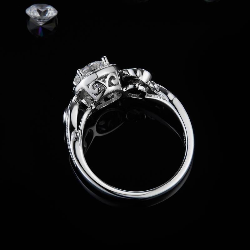 群镶扭臂圆包女戒S925银镀白金定制选款主石莫桑钻1.0ct/副石高碳钻