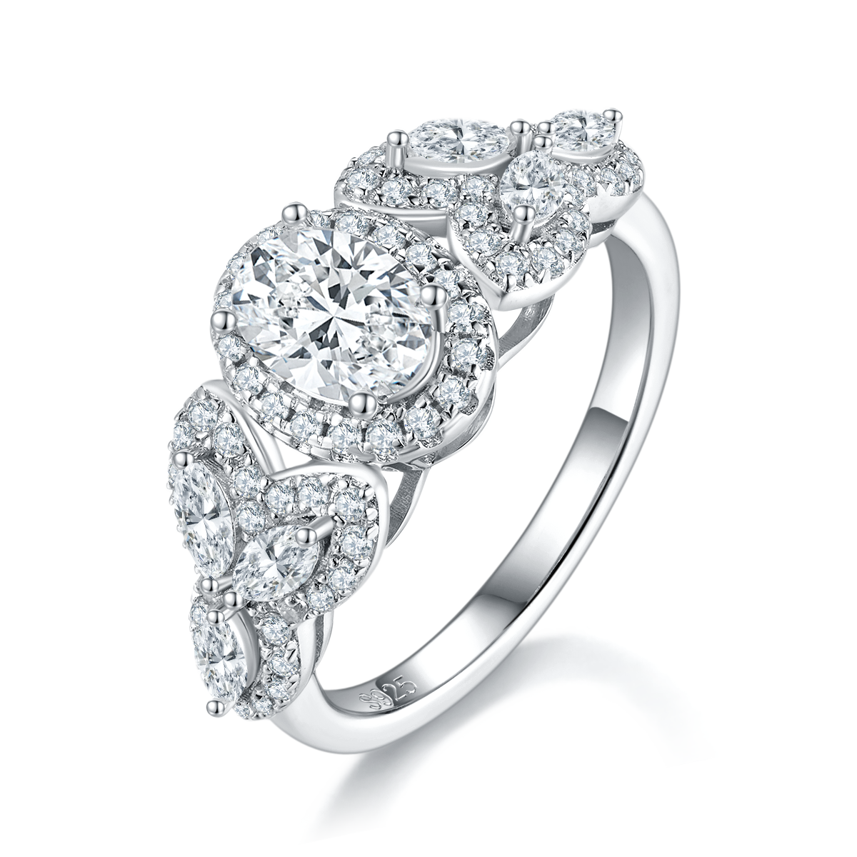 Love Light Luxury Egg shaped Round Bag Women's Ring S925 Silver Plated Platinum Customized Selection Main Stone Moissanite Diamond 1.0ct/Secondary Stone High Carbon Diamond