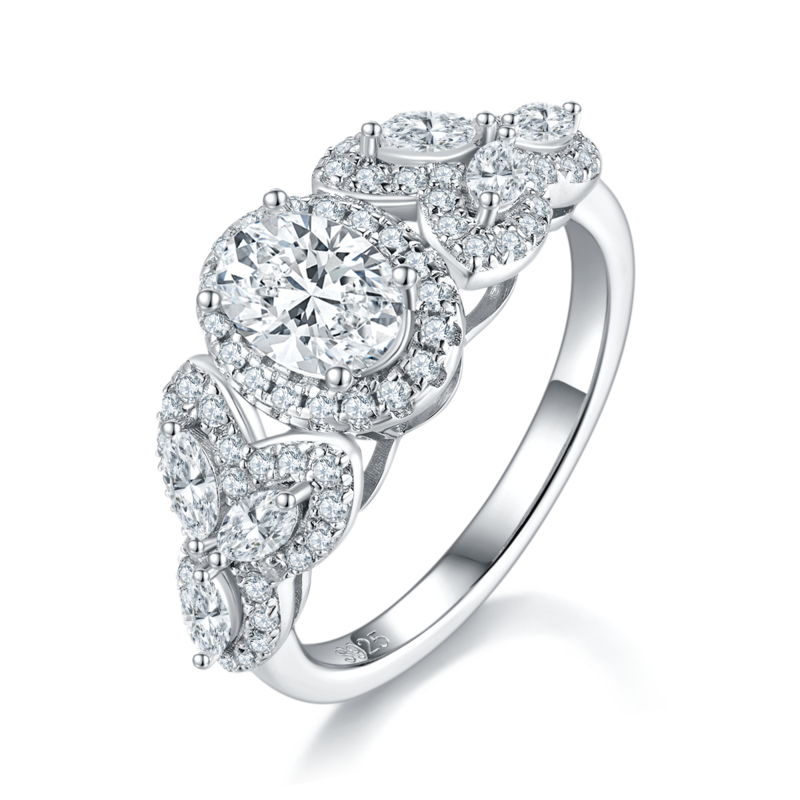 Love Light Luxury Egg shaped Round Bag Women's Ring S925 Silver Plated Platinum Customized Selection Main Stone Moissanite Diamond 1.0ct/Secondary Stone High Carbon Diamond