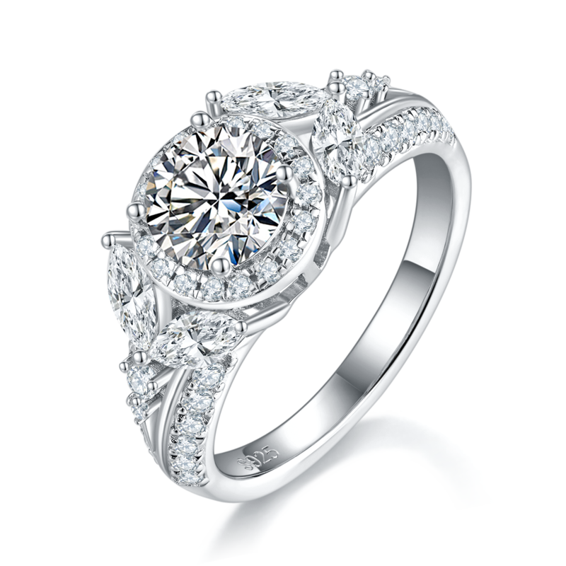 Luxury Full Diamond Round Bag Women's Ring S925 Silver Plated Platinum Customized Selection Main Stone Moissanite Diamond 1.0ct/Secondary Stone High Carbon Diamond