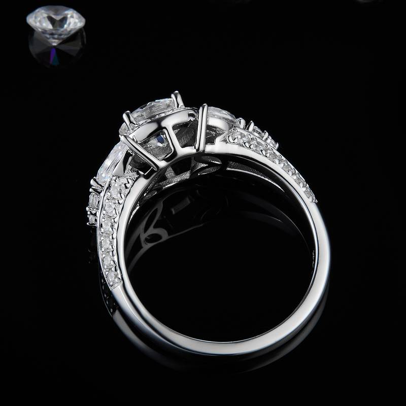 Luxury Full Diamond Round Bag Women's Ring S925 Silver Plated Platinum Customized Selection Main Stone Moissanite Diamond 1.0ct/Secondary Stone High Carbon Diamond